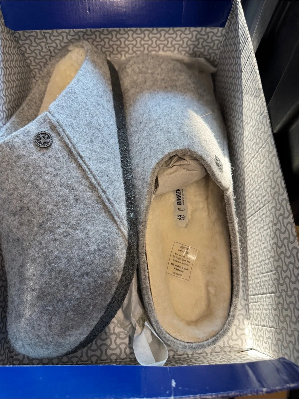 Birkenstock Grey Felt Wool Lined Clog Slippers